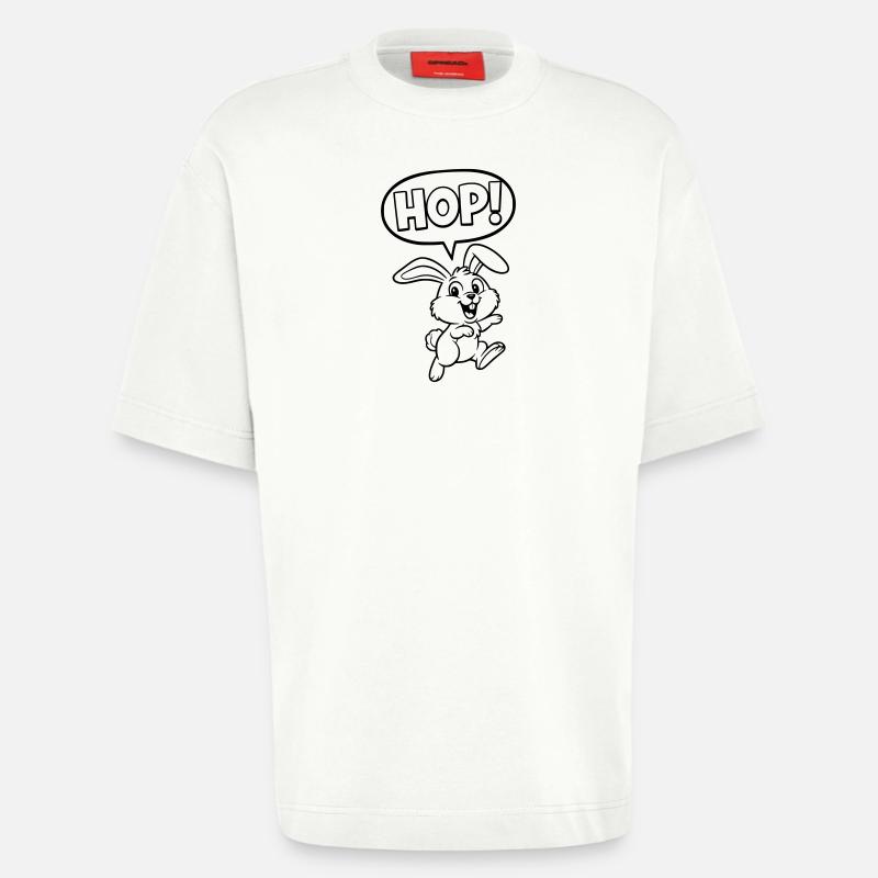 HOP! Bunny Jumping Outline Comic - Heavyweight T-Shirt - made by SPREAD  - OFF WHITE