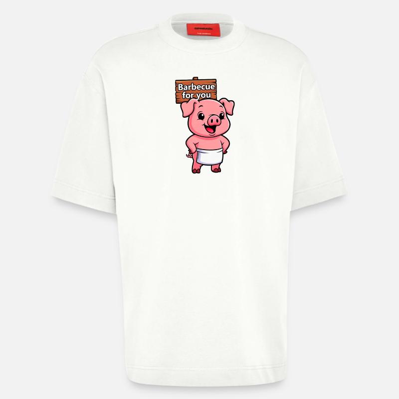 Panneau de cricket avec cochon - T-shirt bio épais oversize fabriqué en UE - OFF WHITE