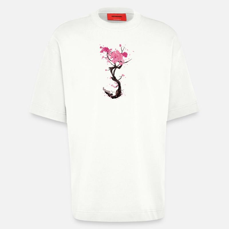 Flor en spirale de sakura - T-shirt bio épais oversize fabriqué en UE - OFF WHITE