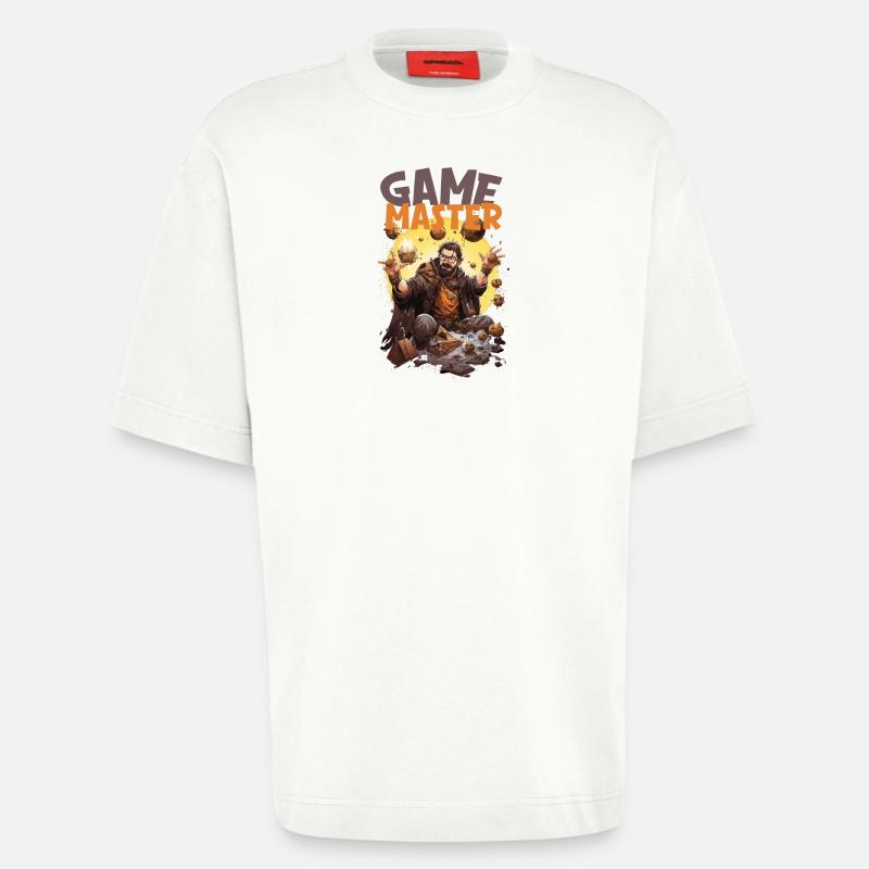 Maître de jeu avec des dés volants – RPG Nerd - T-shirt bio épais oversize fabriqué en UE - OFF WHITE