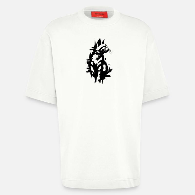 Conception de graffiti noir chat - T-shirt bio épais oversize fabriqué en UE - OFF WHITE