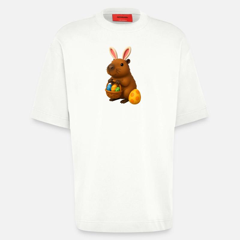 Osterhasen-Capybara mit Körbchen mit bunten Eiern - Heavyweight T-Shirt - made by SPREAD  - OFF WHITE