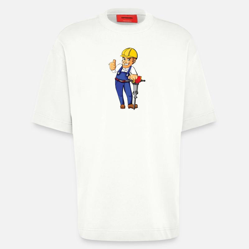 construction worker bauarbeiter strassenbau2 - Heavyweight T-Shirt - made by SPREAD  - OFF WHITE