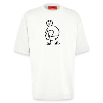 Kritzel Pinguin - Heavyweight T-Shirt - made by SPREAD  - OFF WHITE - Vorne - Fiona (171cm)