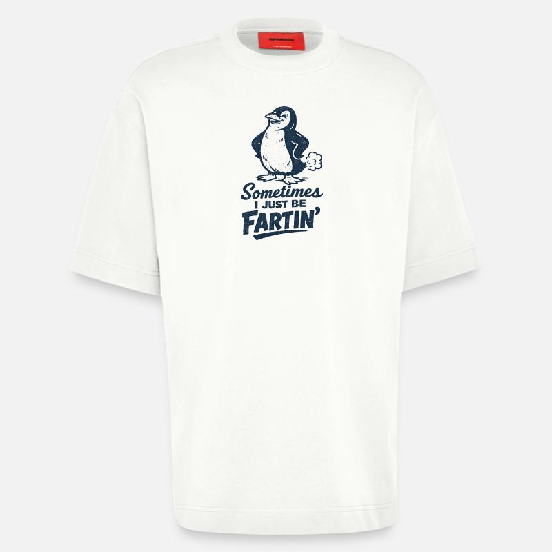 Nogle gange prutter jeg bare – pruttende pingvin - Heavyweight oversized organic T-shirt made in EU - OFF WHITE
