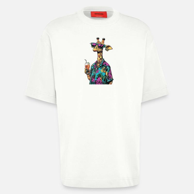 Giraffe Comic Summer - Heavyweight T-Shirt - made by SPREAD  - OFF WHITE