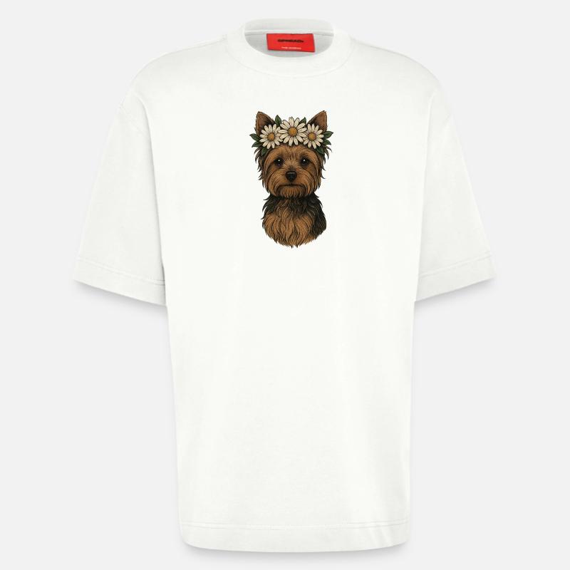 Yorkshire Terrier mit Gänseblümchenkrone - Heavyweight T-Shirt - made by SPREAD - OFF WHITE