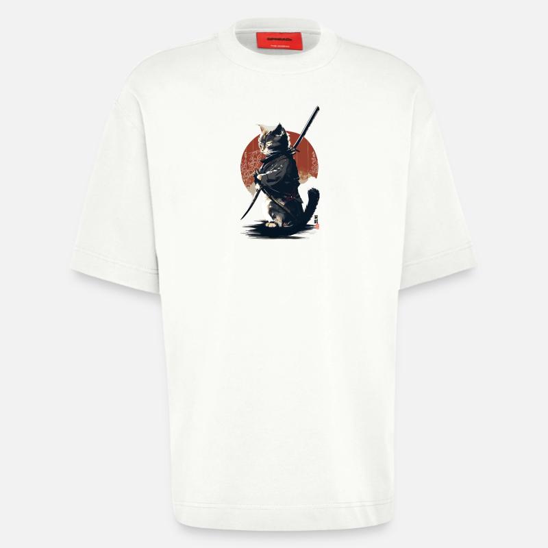 Kawaii Neko Samurai : Katzen-Samurai - Heavyweight T-Shirt - made by SPREAD  - OFF WHITE