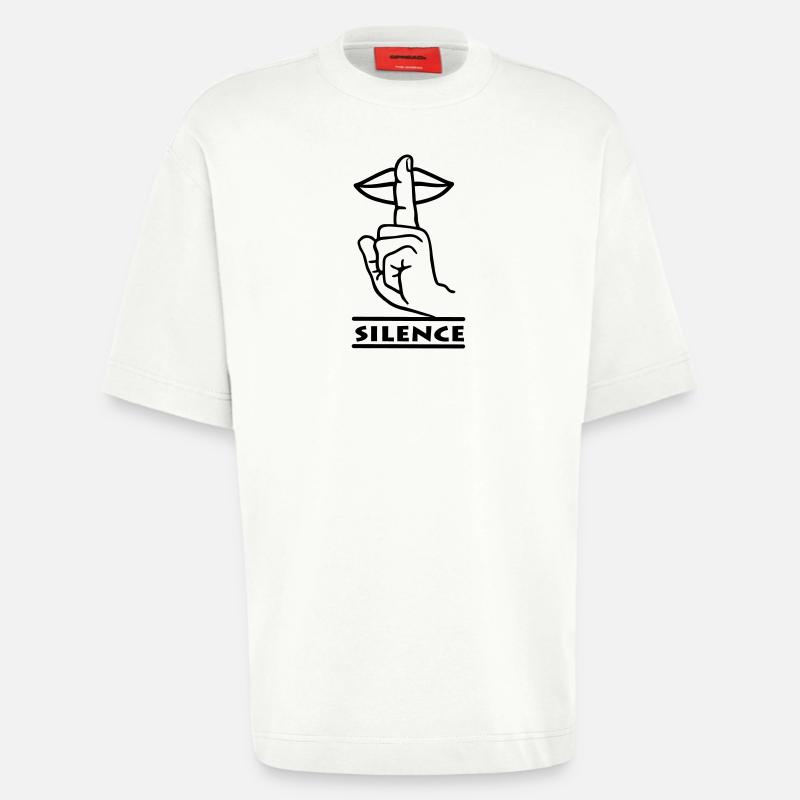 Hand mit Finger Stille Handgeste 'STILLE' - Heavyweight T-Shirt - made by SPREAD  - OFF WHITE