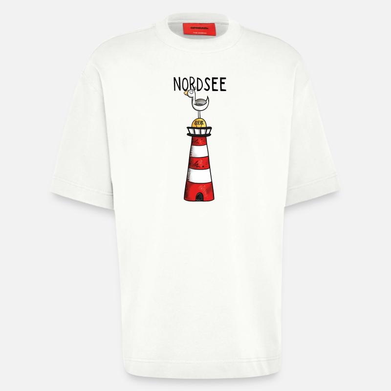 Nordsee Leuchtturm - Möwe - Comic - Geschenk - Heavyweight T-Shirt - made by SPREAD  - OFF WHITE