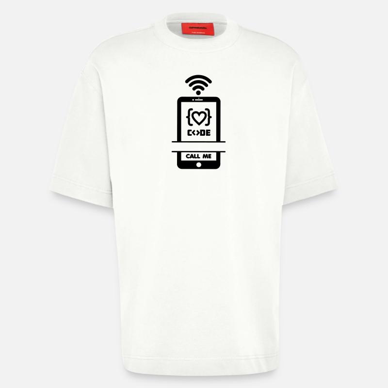 Codist Call me phone code heart - Heavyweight T-Shirt - made by SPREAD  - OFF WHITE