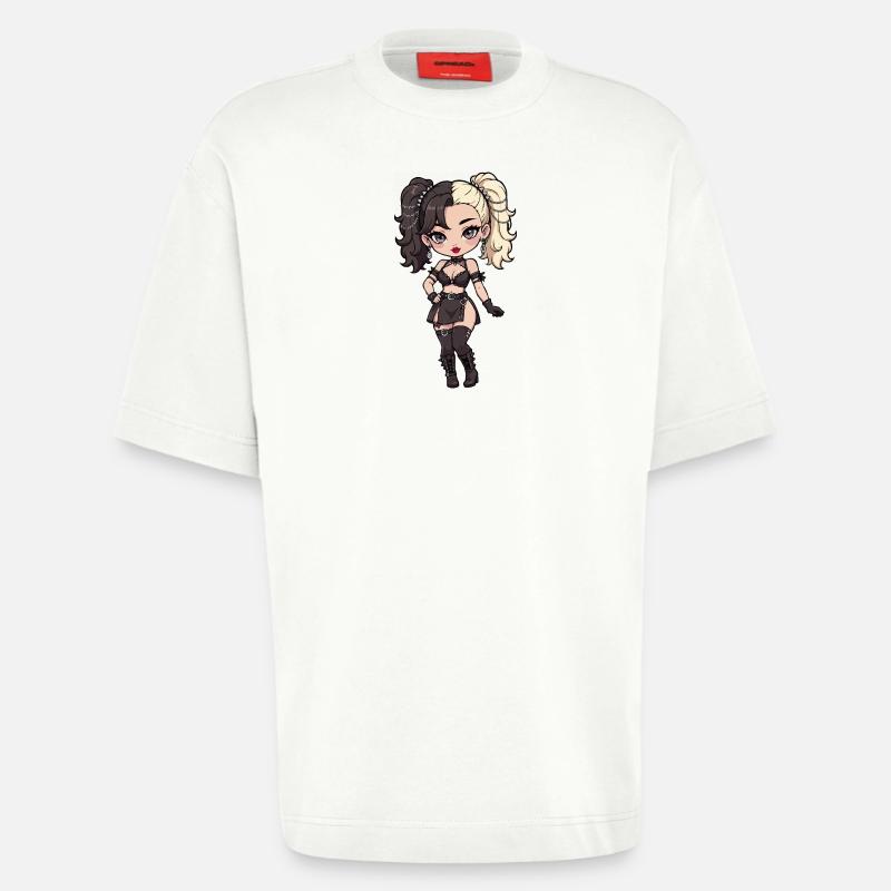 Gotische Chibi-Diva mit zweifarbigem Haar - Heavyweight T-Shirt - made by SPREAD  - OFF WHITE