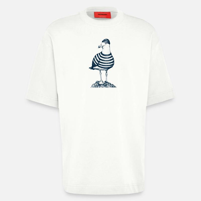Mouette avec pull - T-shirt bio épais oversize fabriqué en UE - OFF WHITE