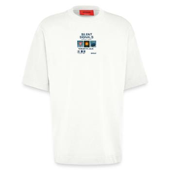 Signaux silencieux : Toronto 2025 - T-shirt bio épais oversize fabriqué en UE - OFF WHITE - Devant - Fiona (171cm)
