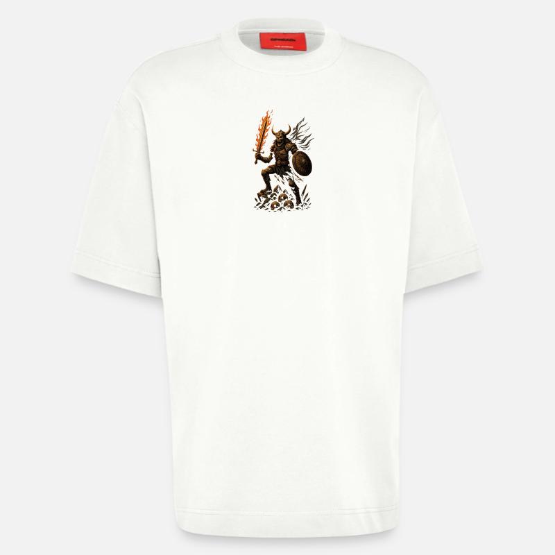 Dämonischer Krieger mit Feuer-Dolch - Heavyweight T-Shirt - made by SPREAD  - OFF WHITE
