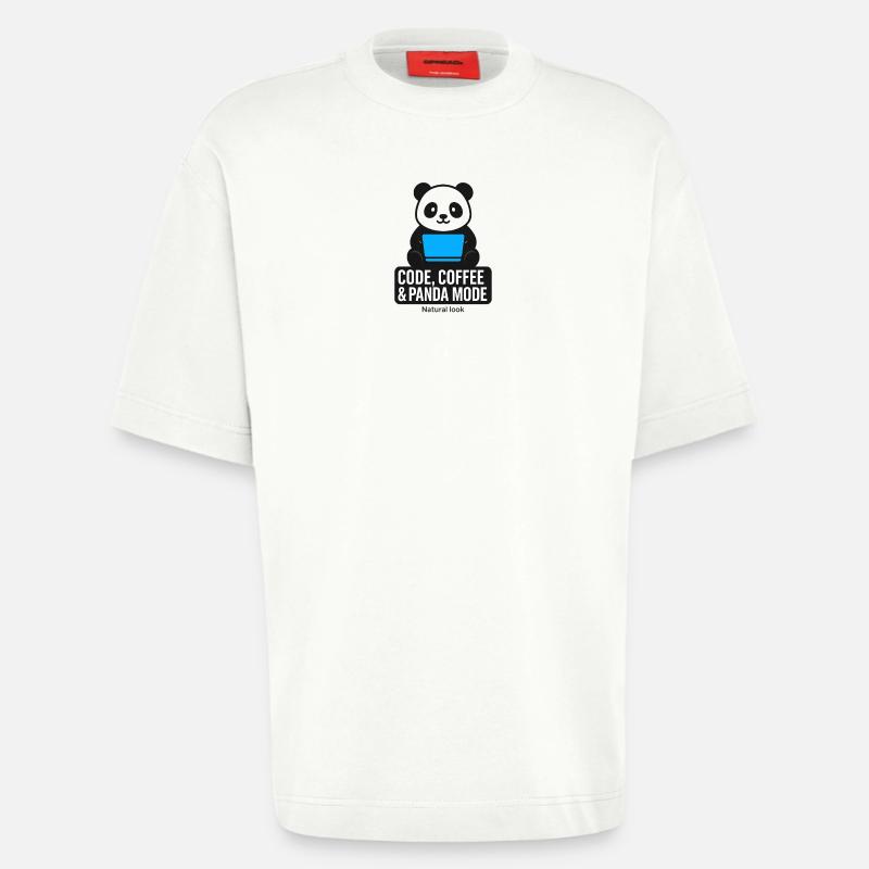 Code, café et style panda - T-shirt bio épais oversize fabriqué en UE - OFF WHITE