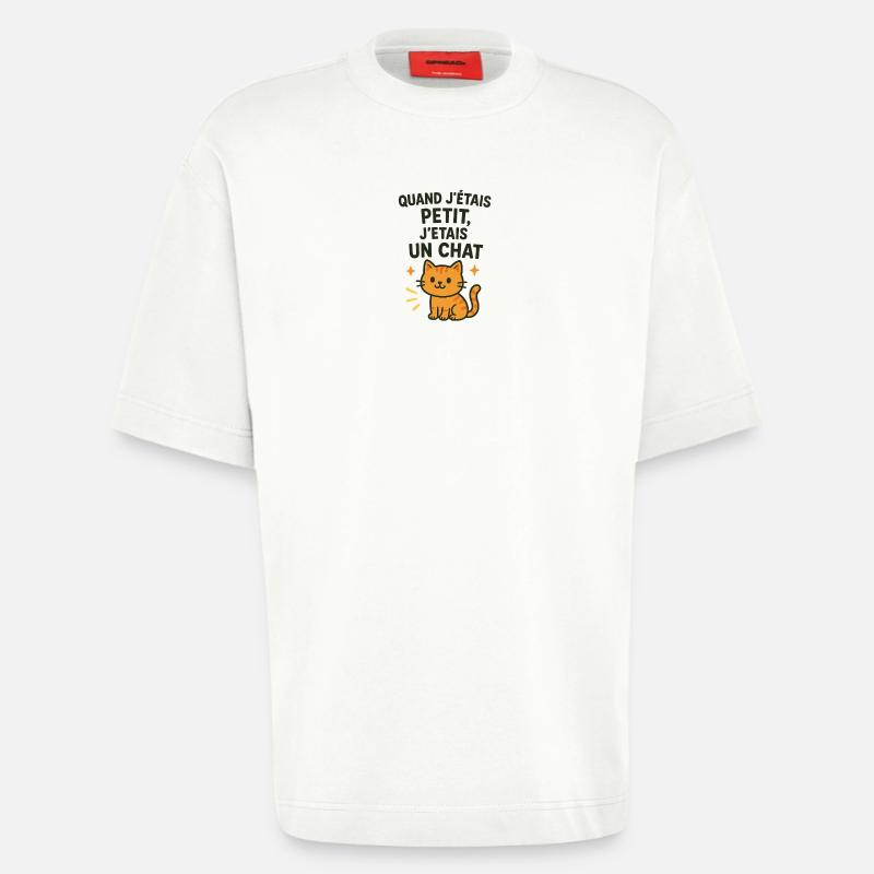Chat mignon chaton quand j'étais petit - T-shirt bio épais oversize fabriqué en UE - OFF WHITE