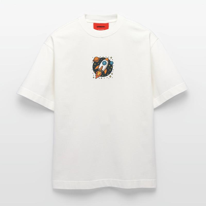 Retro space rocket in star orbit Heavyweight T-Shirt - made by SPREAD 