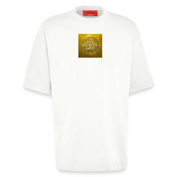 Qubits King Gold Coin Design - Heavyweight T-Shirt - made by SPREAD  - OFF WHITE - Front - Fiona (171cm)