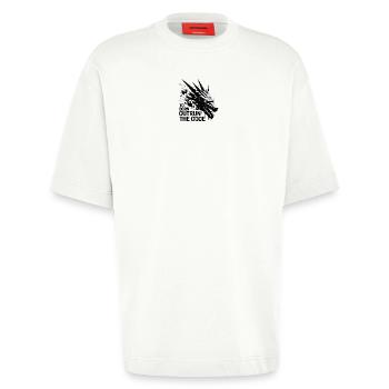 Dragon géométrique Outrun le Code - T-shirt bio épais oversize fabriqué en UE - OFF WHITE - Devant - Fiona (171cm)