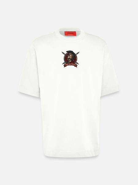 Spartan Strength Helmet Shield - Heavyweight T-Shirt - made by SPREAD - OFF WHITE