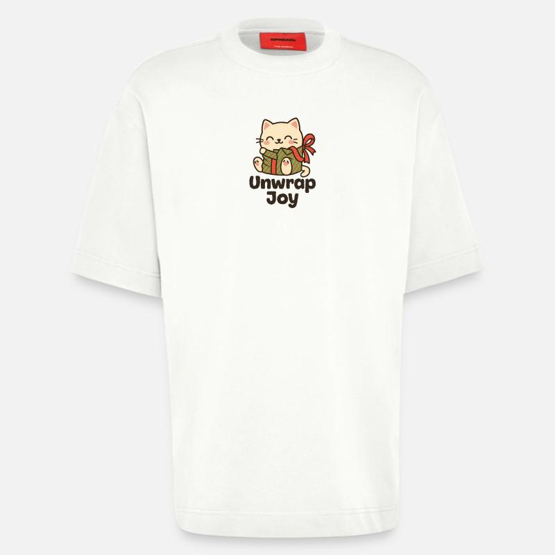 Katz mit Geschenk Unwrap Joy - Heavyweight T-Shirt - made by SPREAD  - OFF WHITE