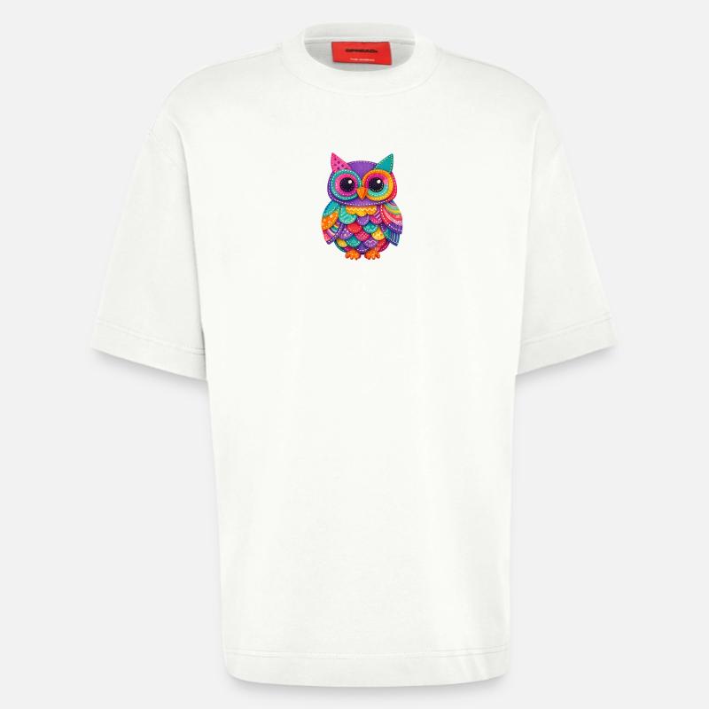 Patchwork Owl Magic - Heavyweight T-Shirt - made by SPREAD  - OFF WHITE