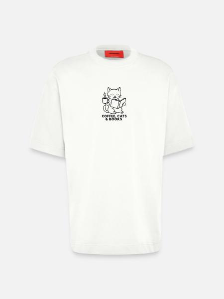 Coffee Cats and Books Lover Design - Heavyweight T-Shirt - made by SPREAD  - OFF WHITE