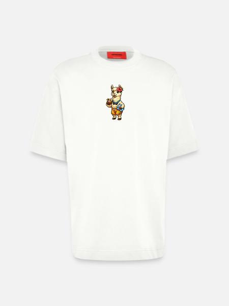 Lama am Strand mit Blumenschmuck - Heavyweight T-Shirt - made by SPREAD  - OFF WHITE
