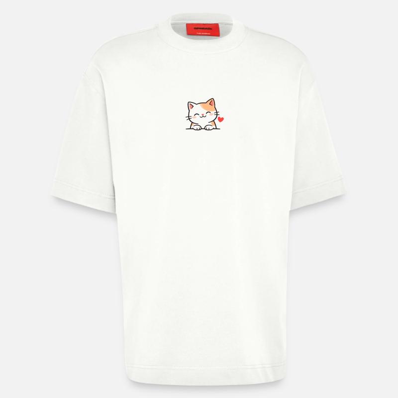 Süßes Kätzchen mit Herz Illustration - Heavyweight T-Shirt - made by SPREAD  - OFF WHITE