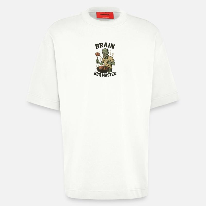 Zombie Grill Master Brain BBQ - T-shirt bio épais oversize fabriqué en UE - OFF WHITE
