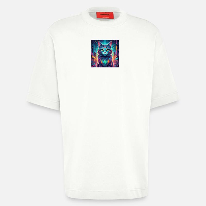 Chat néon - T-shirt bio épais oversize fabriqué en UE - OFF WHITE