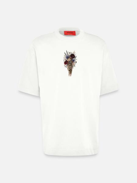Skeletal Hand with Wildflower Bouquet - Heavyweight T-Shirt - made by SPREAD  - OFF WHITE