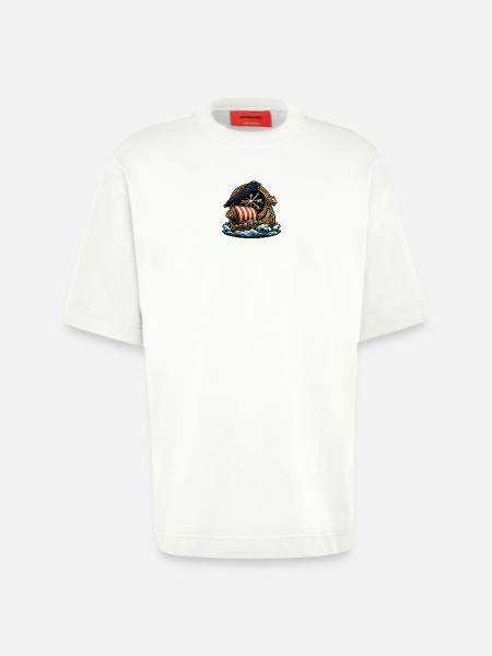 Raven Rudder Viking Ship Emblem - Heavyweight T-Shirt - made by SPREAD - OFF WHITE