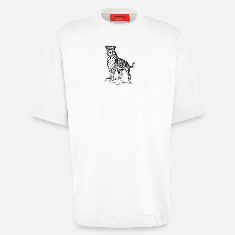 Tiger noir et withe - T-shirt bio épais oversize fabriqué en UE - OFF WHITE