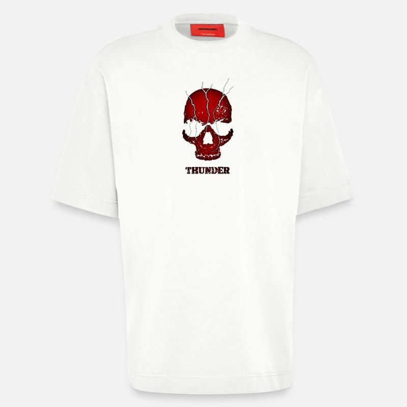 Exploding Thunder Skull - Heavyweight T-Shirt - made by SPREAD  - OFF WHITE