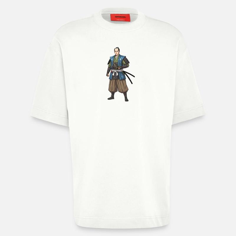 Edo Samurai in blauer Jacke - Heavyweight T-Shirt - made by SPREAD  - OFF WHITE