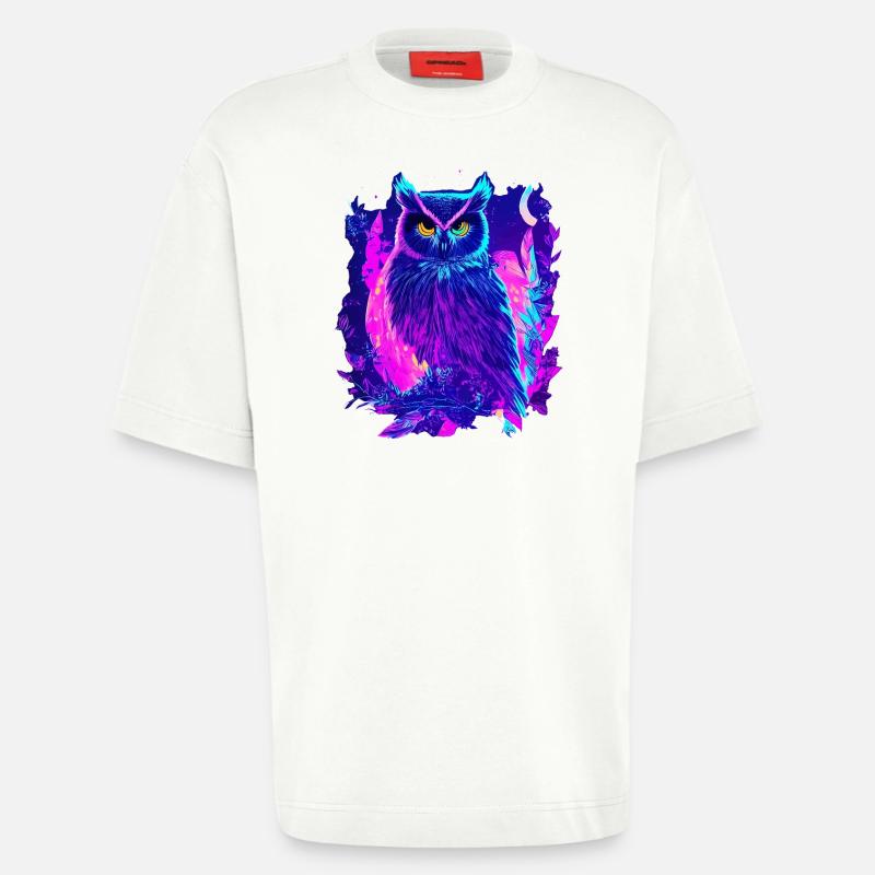 Neon leuchtende Eule Synthwave - Heavyweight T-Shirt - made by SPREAD  - OFF WHITE