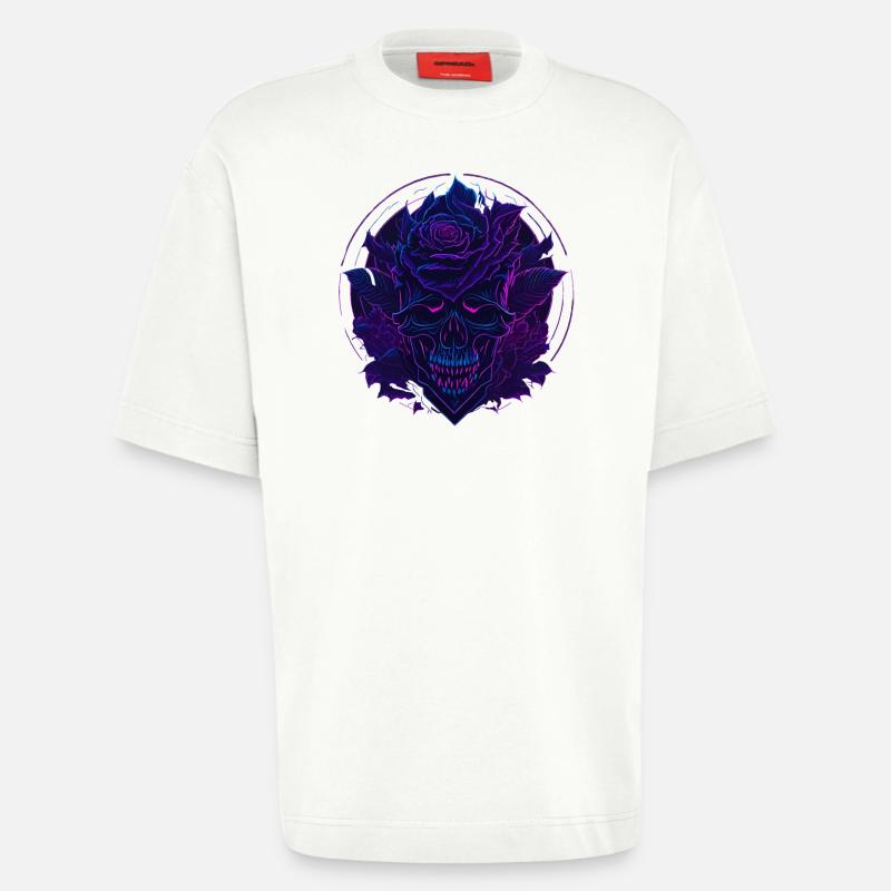 Neon Roses Skull EDM - T-shirt bio épais oversize fabriqué en UE - OFF WHITE
