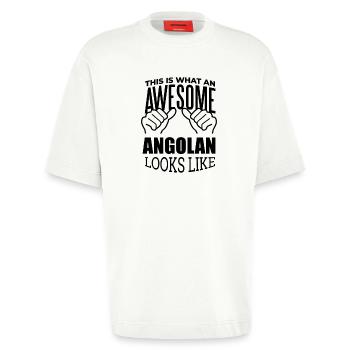 Angola - T-shirt bio épais oversize fabriqué en UE - OFF WHITE - Devant - Fiona (171cm)