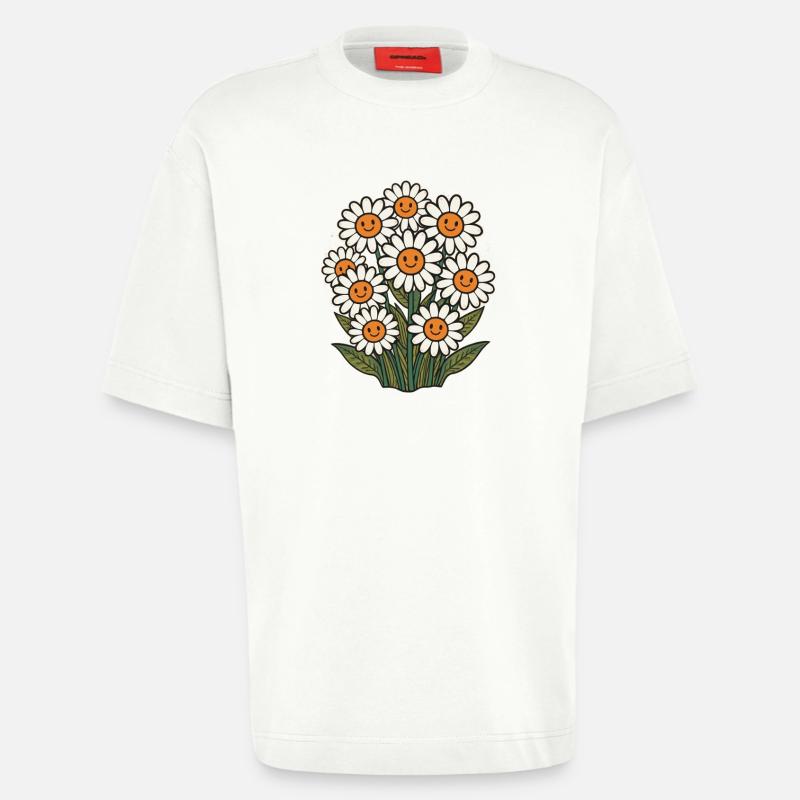 Fröhliche Blumen mit Smileys - Heavyweight T-Shirt - made by SPREAD  - OFF WHITE