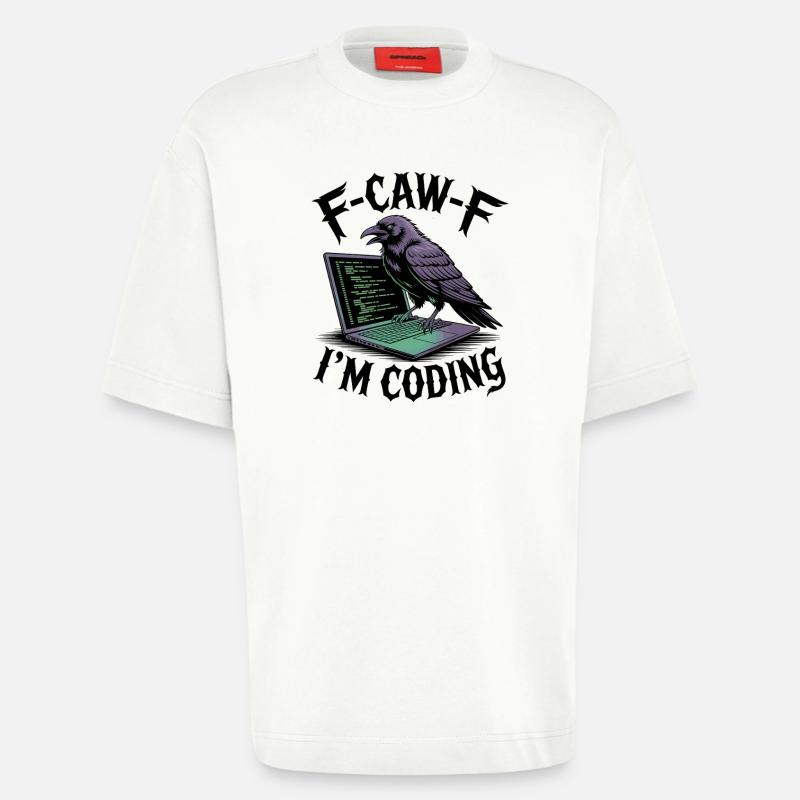 RabenCoder: Code Raven am Laptop - Heavyweight T-Shirt - made by SPREAD  - OFF WHITE