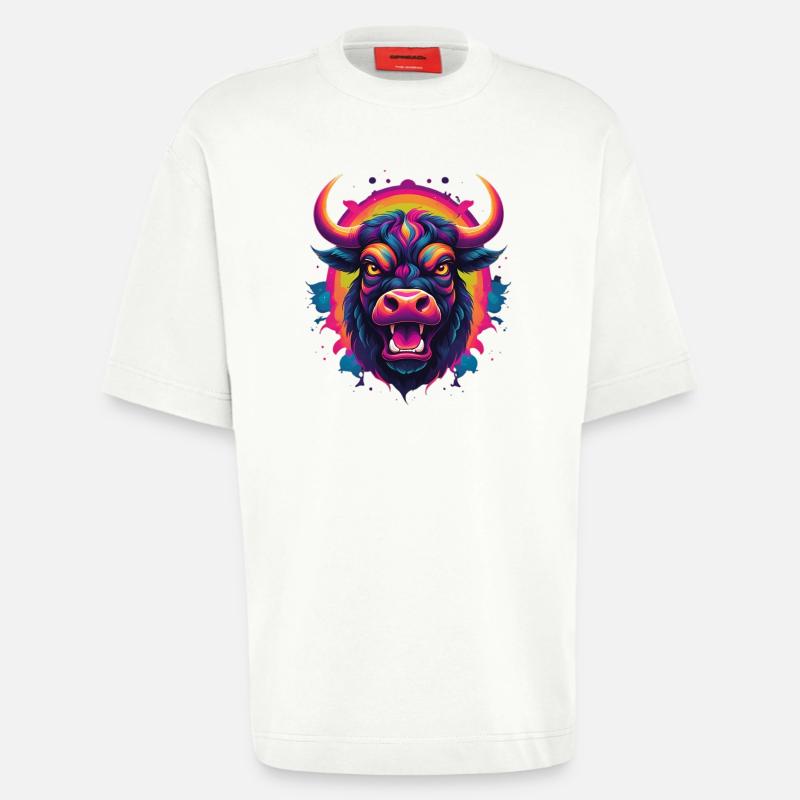 Neonstier Kopf – Farbexplosion - Heavyweight T-Shirt - made by SPREAD  - OFF WHITE