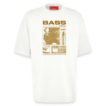 Bassgitarrenliebhaber Bassist Streetwear - Heavyweight T-Shirt - made by SPREAD  - OFF WHITE - Vorne - Fiona (171cm)