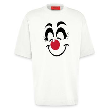 Fröhliches Clown Gesicht Karneval Fasnet Fasching - Heavyweight T-Shirt - made by SPREAD  - OFF WHITE - Vorne - Fiona (171cm)