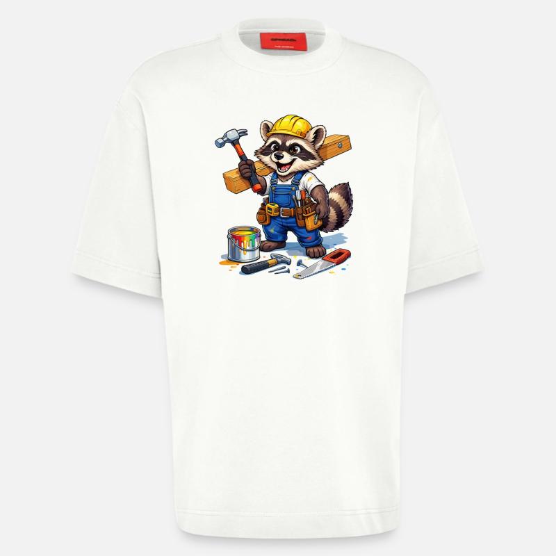Construction Raccoon in workshop look - Heavyweight T-Shirt - made by SPREAD  - OFF WHITE