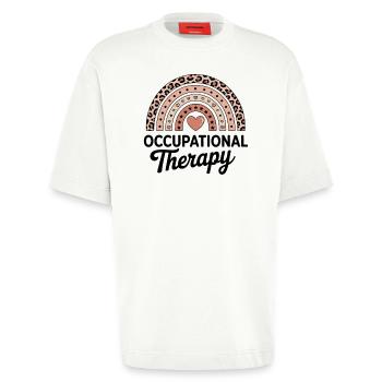 Pastell Regenbogen Herz Therapie - Heavyweight T-Shirt - made by SPREAD  - OFF WHITE - Vorne - Fiona (171cm)