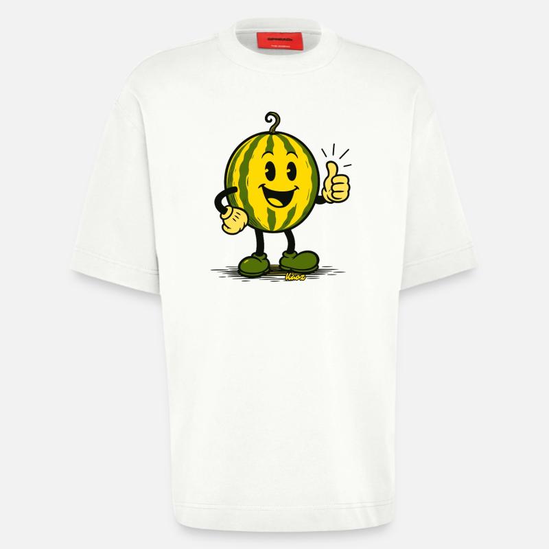 Dessin animé joyeux de pastèque - T-shirt bio épais oversize fabriqué en UE - OFF WHITE