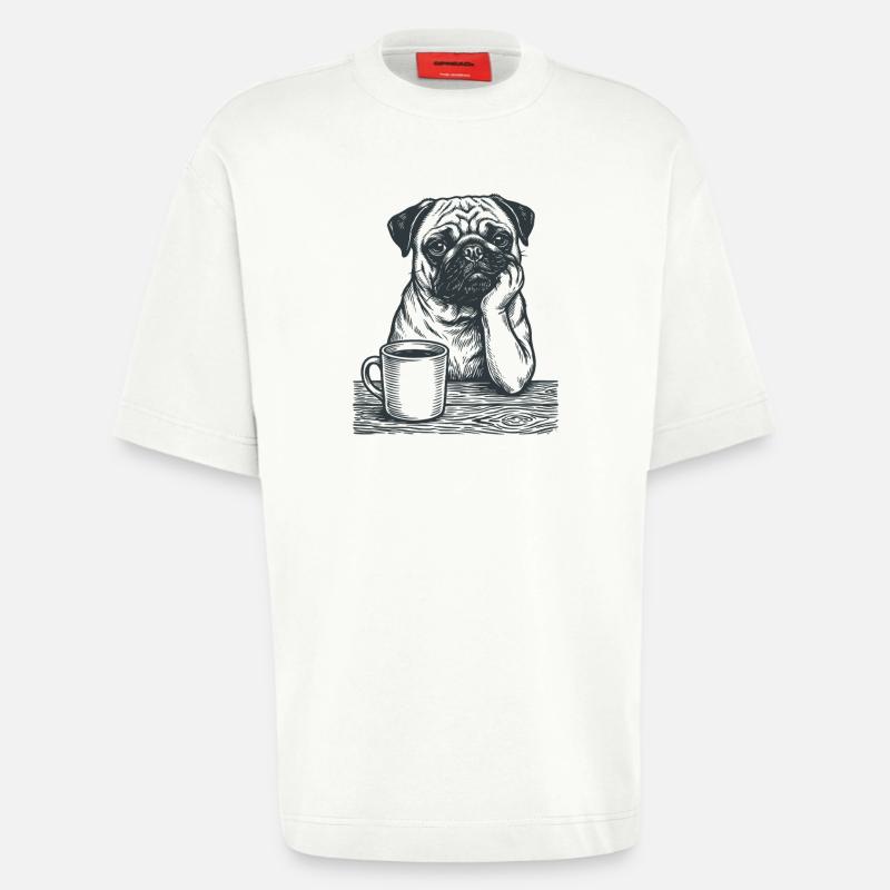 Echter Mops Kaffee Morgenmuffel Look - Heavyweight T-Shirt - made by SPREAD  - OFF WHITE