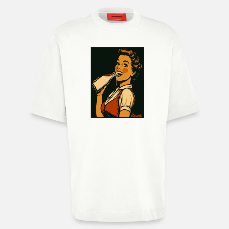 Retro Dame mit Milch Getränk - Heavyweight T-Shirt - made by SPREAD - OFF WHITE